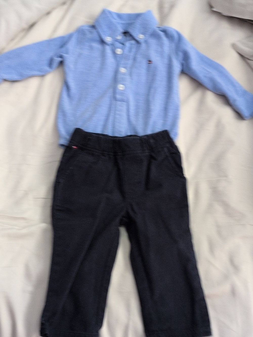 Tommy Hilfiger Light Blue Long-Sleeve Polo Top And Slacks